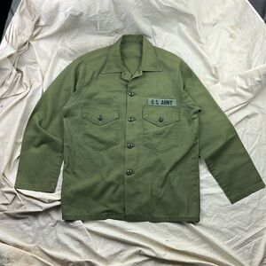 Vintage 1980s OD Green Sateen Military Shirt